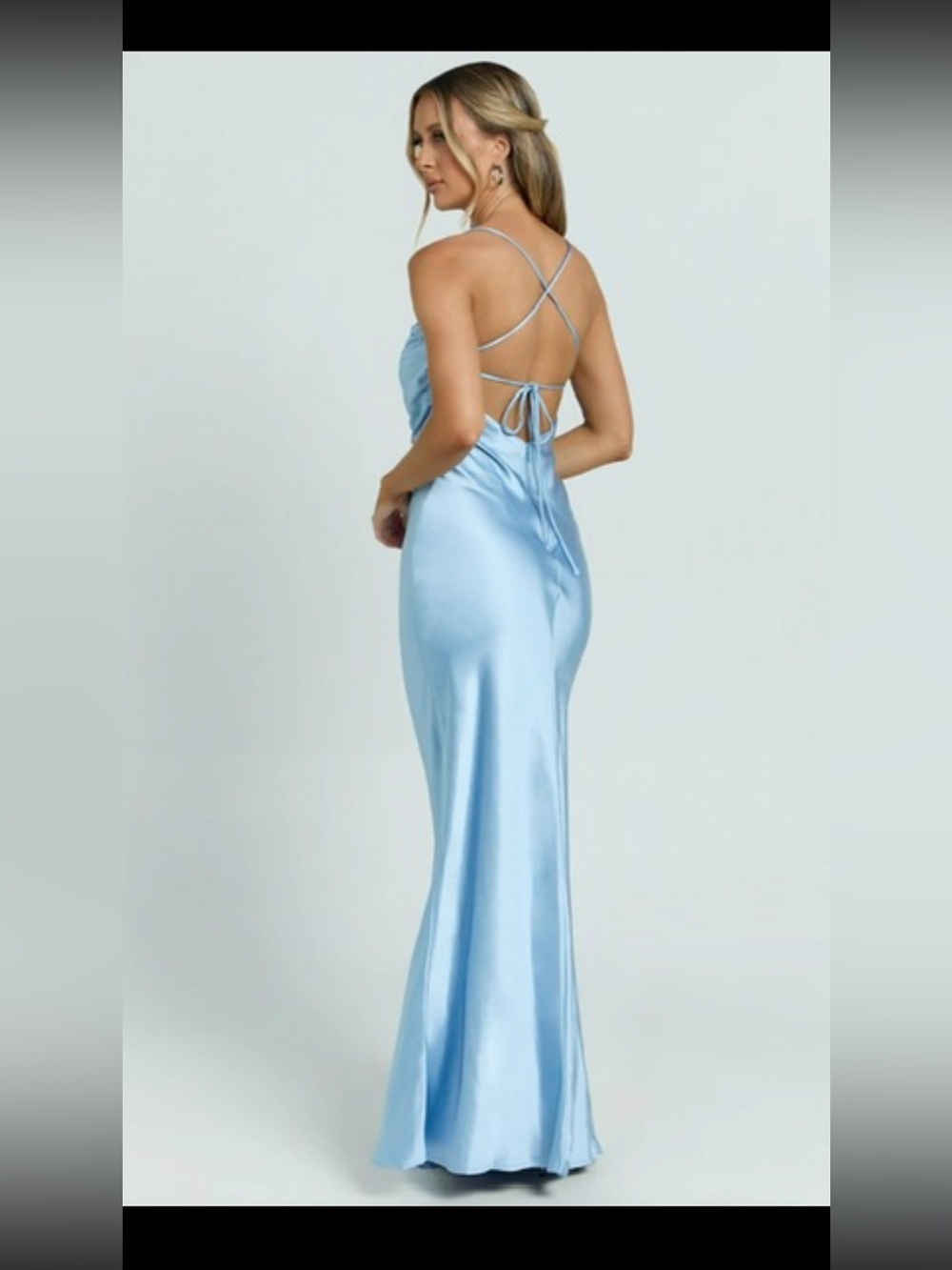 Showpo Strapless Light Blue Satin Dress - Picture 2 of 11